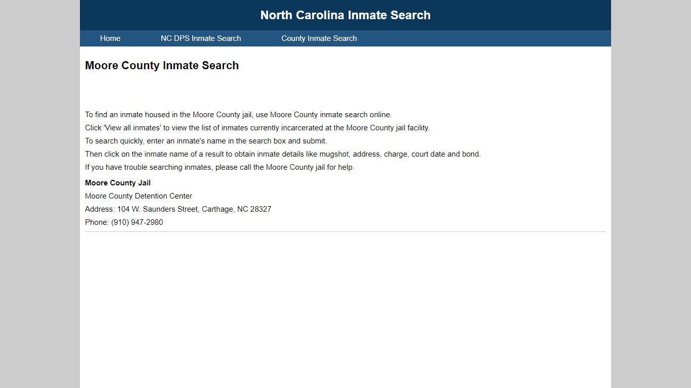 Moore County Inmate Search