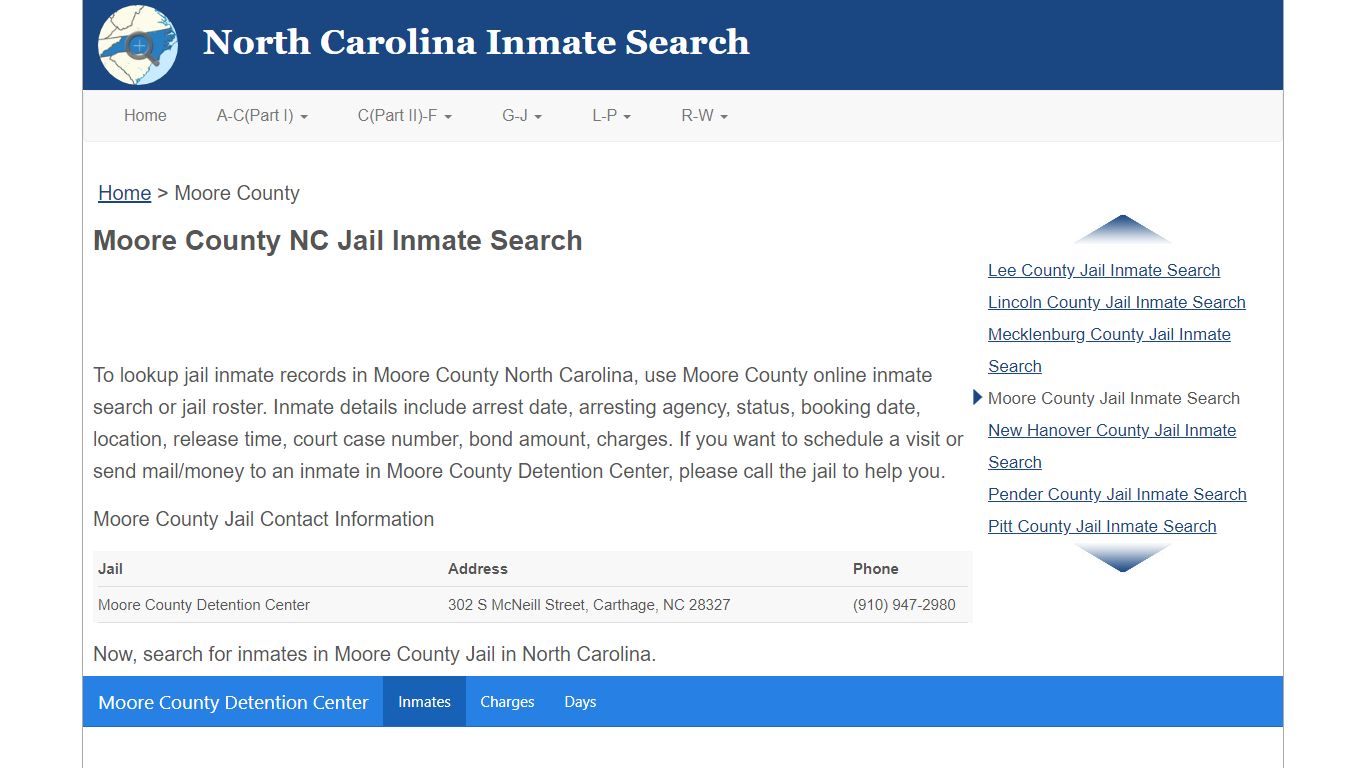 Moore County NC Jail Inmate Search